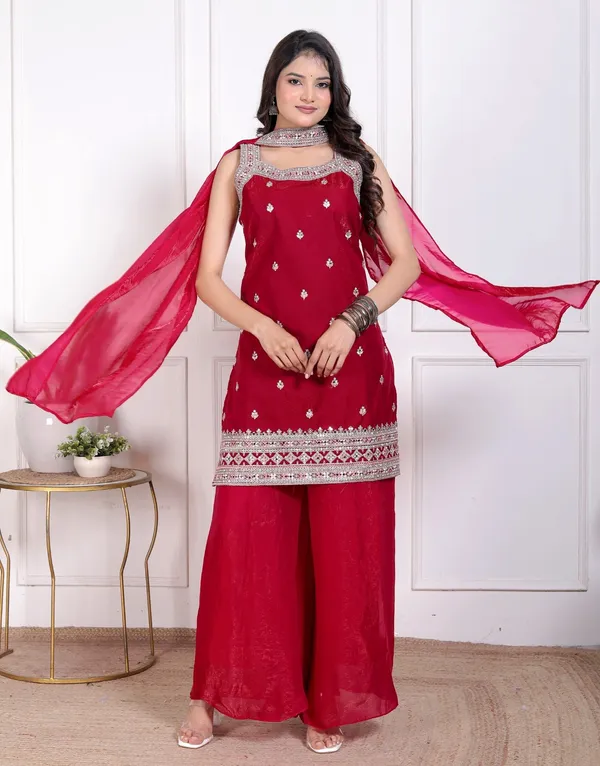 Red_Silk_Embroidered_Kurti_Palazzo_Set_With_Dupatta_For_Women_And_Girls