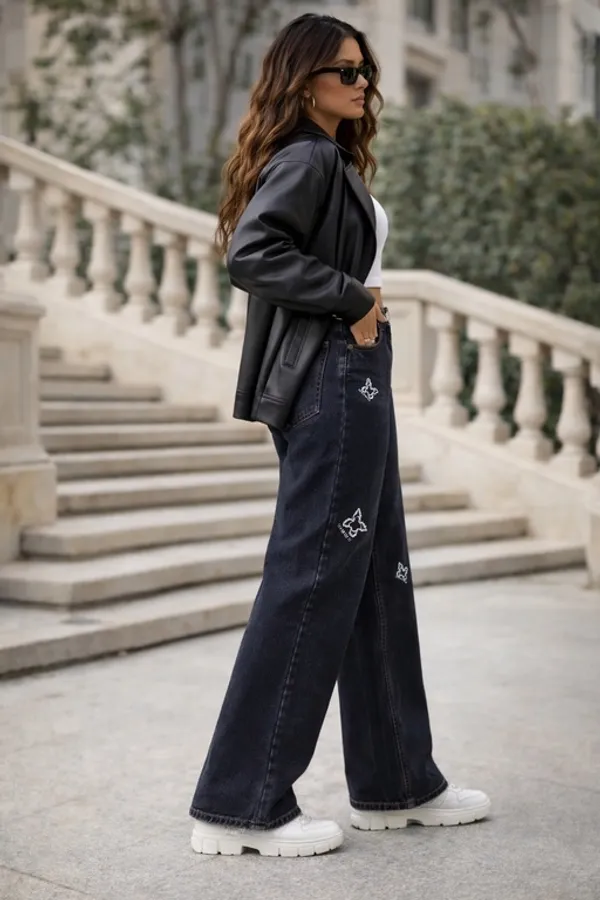 Black_Denim_High_Rise_Wide_Leg_Jeans_For_Women_And_Girls