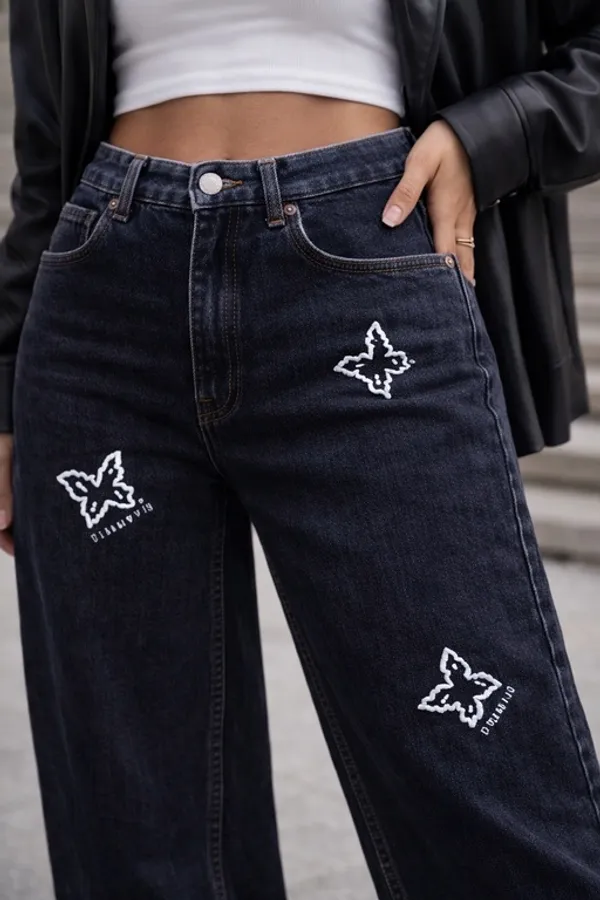 Black_Denim_High_Rise_Wide_Leg_Jeans_For_Women_And_Girls