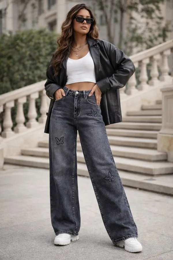 Charcoal_Black_Denim_High_Rise_Wide_Leg_Jeans_For_Women_And_Girls