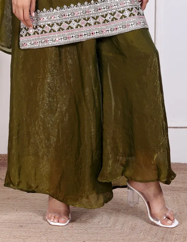 Olive_Silk_Embroidered_Kurti_Palazzo_Set_With_Dupatta_For_Women_And_Girls