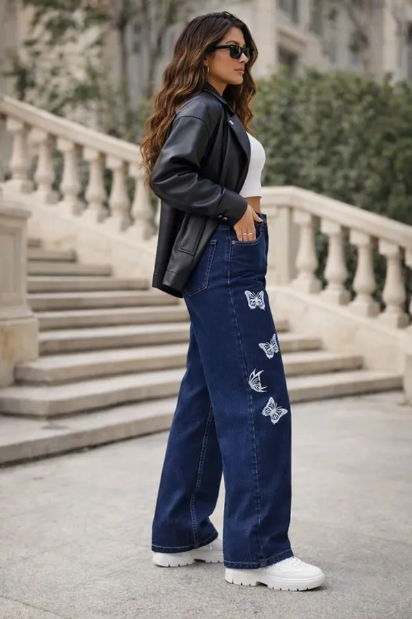 Dark_Blue_Denim_High_Rise_Wide_Leg_Jeans_For_Women_And_Girls