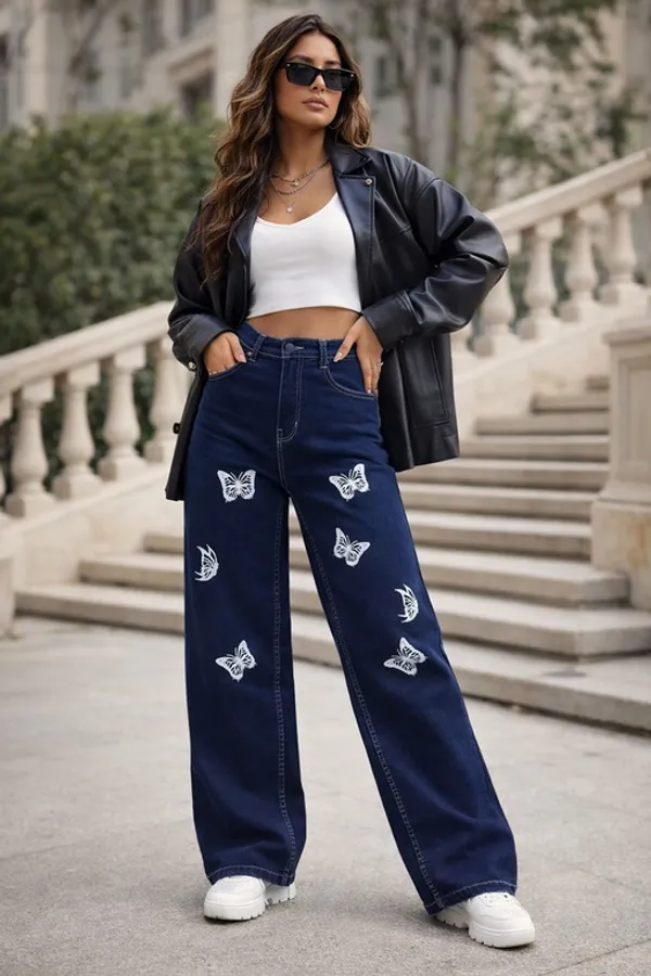 Dark_Blue_Denim_High_Rise_Wide_Leg_Jeans_For_Women_And_Girls