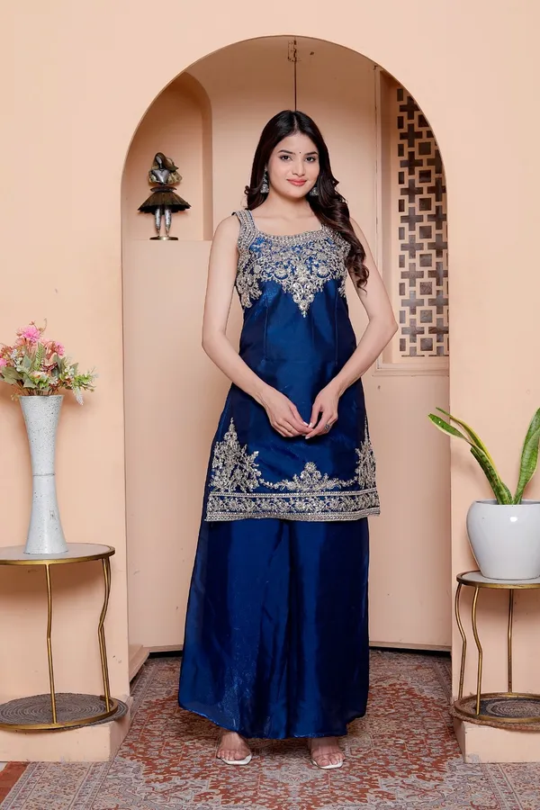 Navy_Blue_Silk_Embroidered_Kurti_Palazzo_Set_With_Dupatta_For_Women_And_Girls