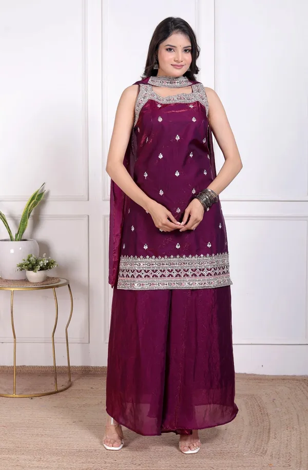 Purple_Silk_Embroidered_Kurti_Palazzo_Set_With_Dupatta_For_Women_And_Girls