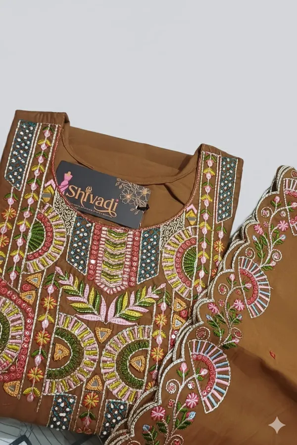 Golden_Hour_Vibes:_Mustard_Brown_Ethnic_Wear_with_Intricate_Threadwork