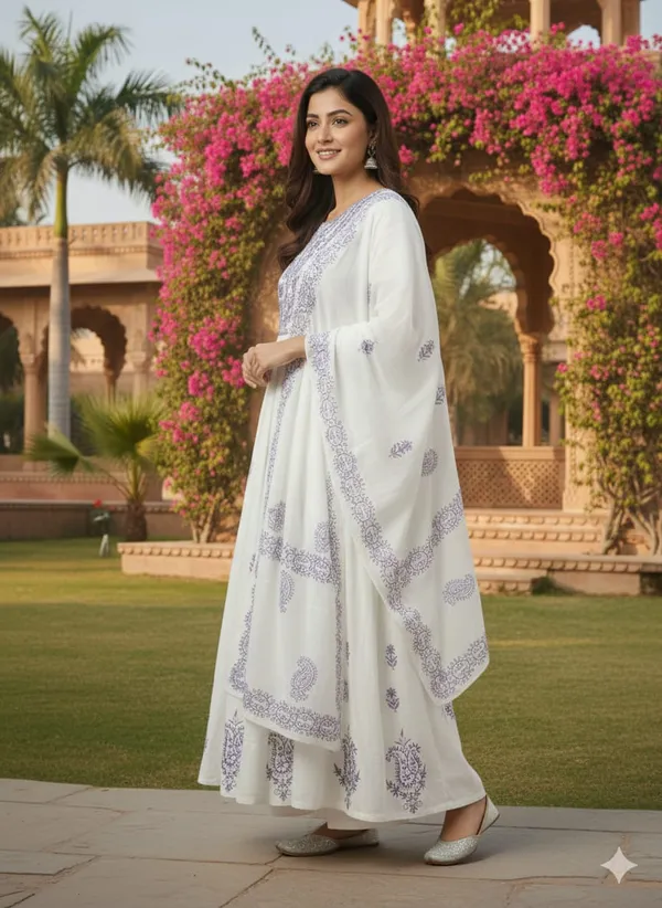 Women's_Elegant_White_and_Lavender_Lucknowi_Chikankari_Anarkali_Kurta_Set_with_Dupatta
