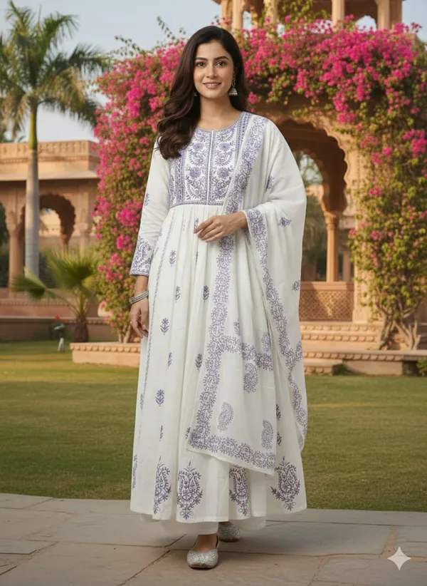 Women's_Elegant_White_and_Lavender_Lucknowi_Chikankari_Anarkali_Kurta_Set_with_Dupatta