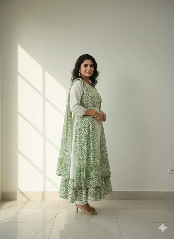 Women’s_Off-White_&_Sage_Green_Block_Printed_Cotton_Anarkali_Suit_Set_with_Dupatta