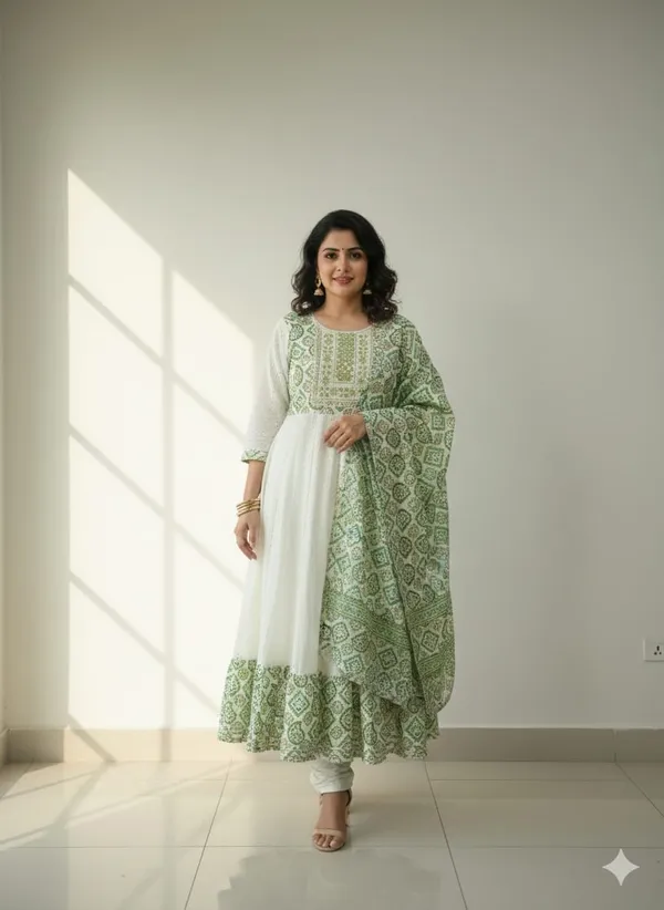Women’s_Off-White_&_Sage_Green_Block_Printed_Cotton_Anarkali_Suit_Set_with_Dupatta