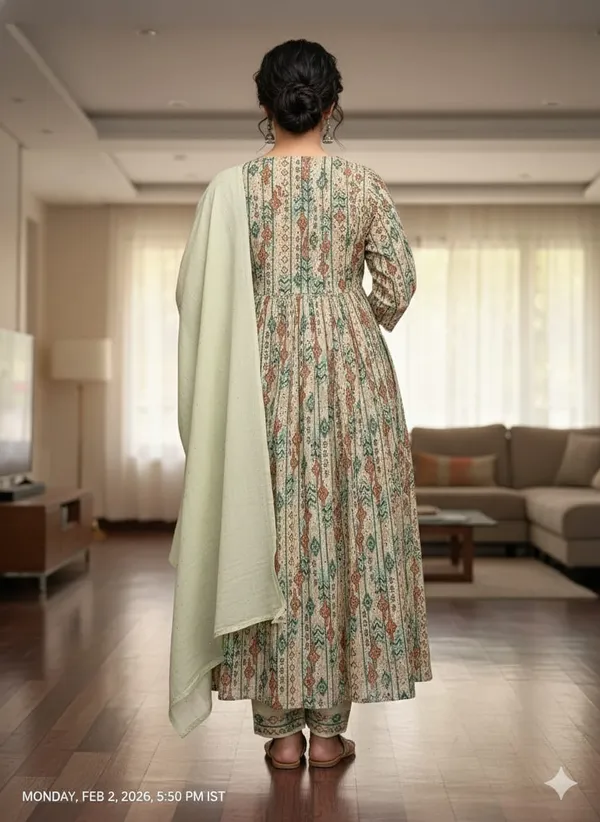 Women's_Olive_&_Earth-Tone_Geometric_Print_Anarkali_Suit_Set_with_Solid_Dupatta