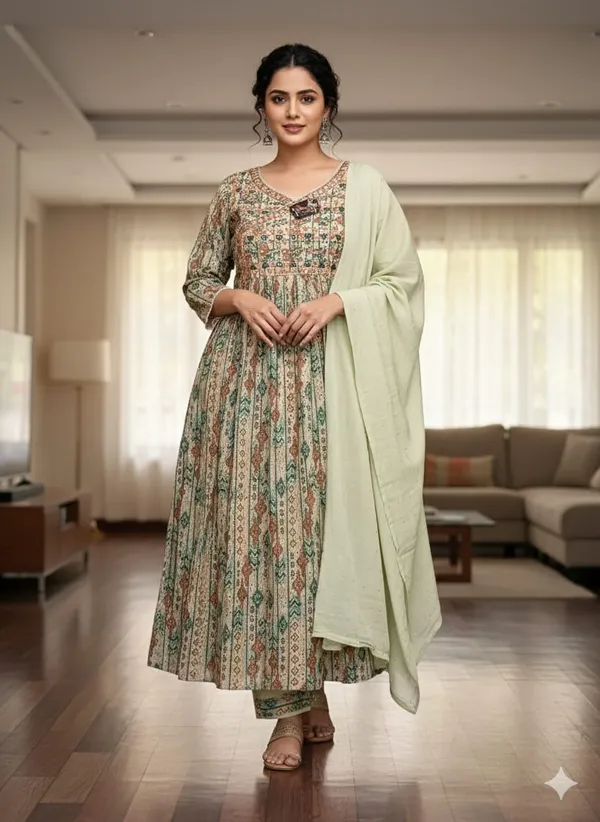 Women's_Olive_&_Earth-Tone_Geometric_Print_Anarkali_Suit_Set_with_Solid_Dupatta