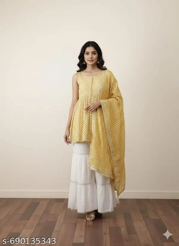 Yellow_Cotton_Stitched_Kurti_With_Bottomwear_For_Women