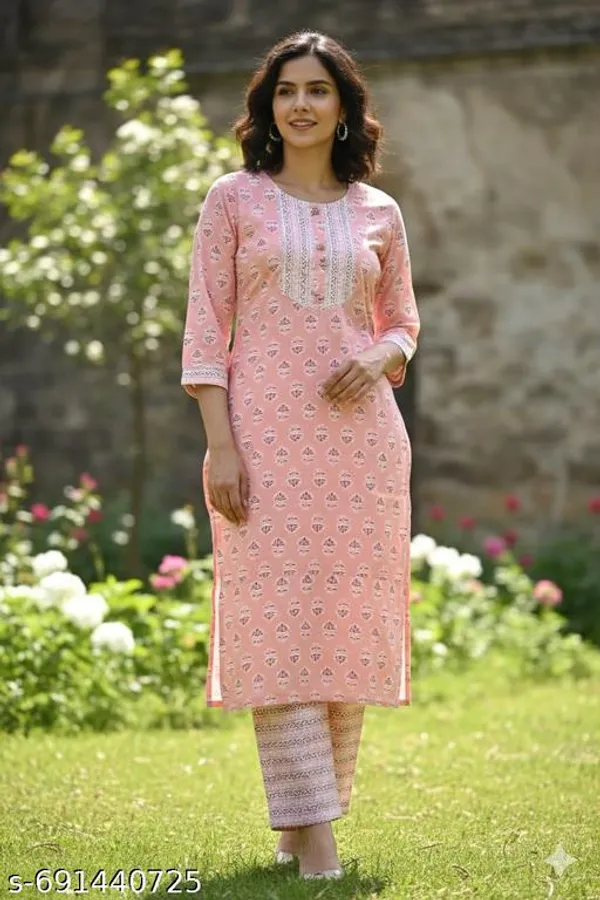 Pink_Cotton_Stitched_Kurti_With_Bottomwear_For_Women