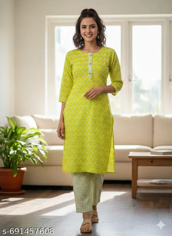 Green_Cotton_Stitched_Kurti_With_Bottomwear_For_Women