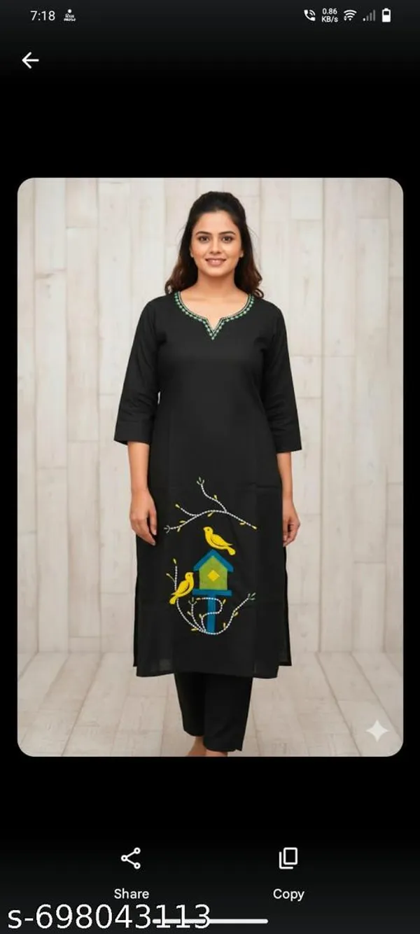 Black_Cotton_Stitched_Kurti_With_Bottomwear_For_Women