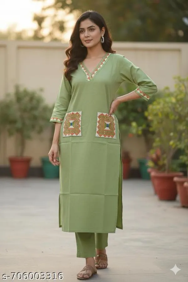 Green_Cotton_Stitched_Kurti_With_Bottomwear_For_Women