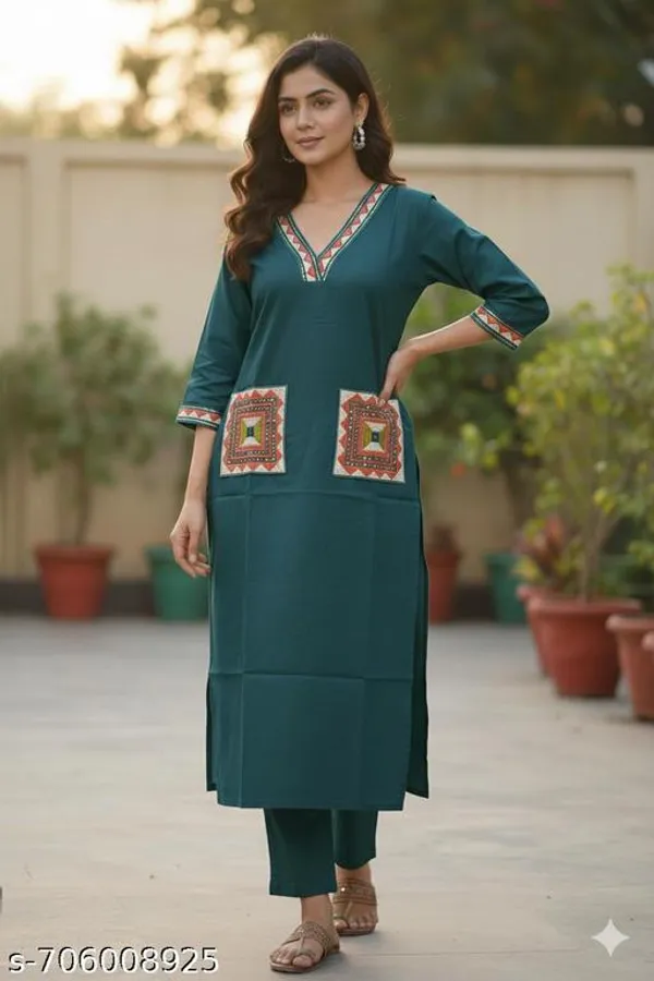 Blue_Cotton_Stitched_Kurti_With_Bottomwear_For_Women