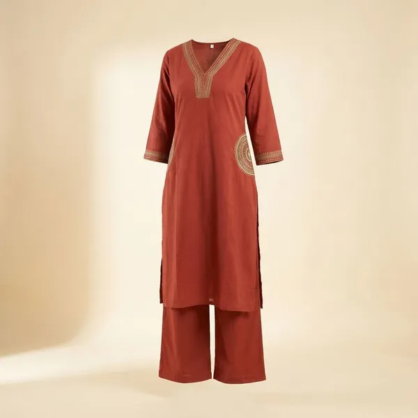 Pack_Of_2_-_Red_And_Blue_Cotton_Stitched_Kurti_With_Bottomwear_For_Women
