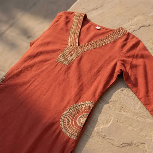 Pack_Of_2_-_Red_And_Blue_Cotton_Stitched_Kurti_With_Bottomwear_For_Women