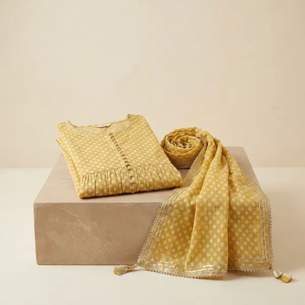 Yellow_Cotton_Stitched_Kurti_With_Bottomwear_For_Women