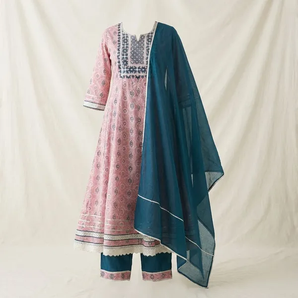 Pack_Of_2_-_Multicolor_And_Yellow_Cotton_Stitched_Kurti_With_Bottomwear_For_Women