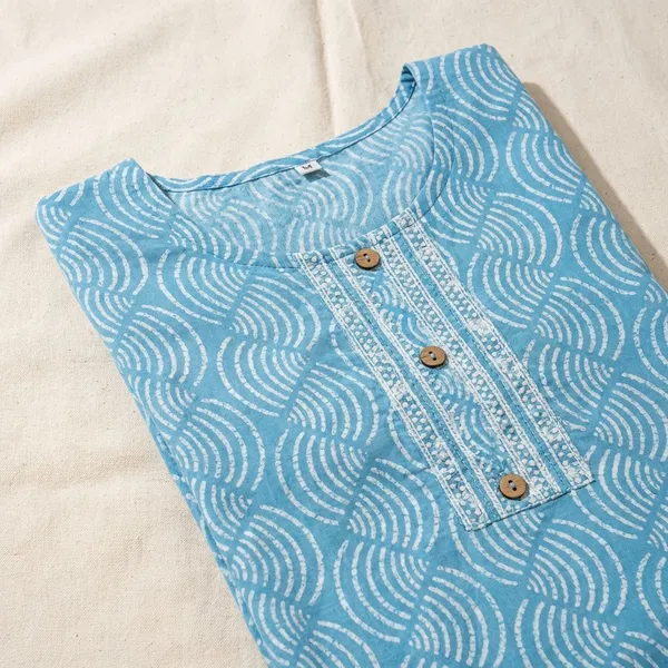 Pack_Of_2_-_Blue_And_Dark_Green_Cotton_Stitched_Kurti_With_Bottomwear_For_Women