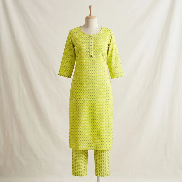 Yellow_Cotton_Stitched_Kurti_With_Bottomwear_For_Women