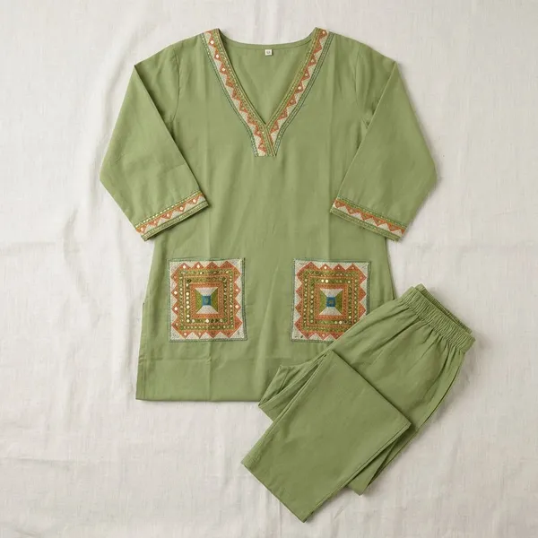 Green_Cotton_Stitched_Kurti_With_Bottomwear_For_Women