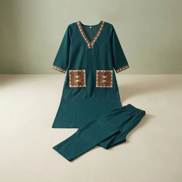 Blue_Cotton_Stitched_Kurti_With_Bottomwear_For_Women