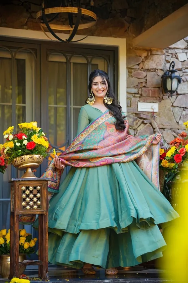 Green_Modal_Silk_Flowy_Anarkali_Kurti_Set_For_Women