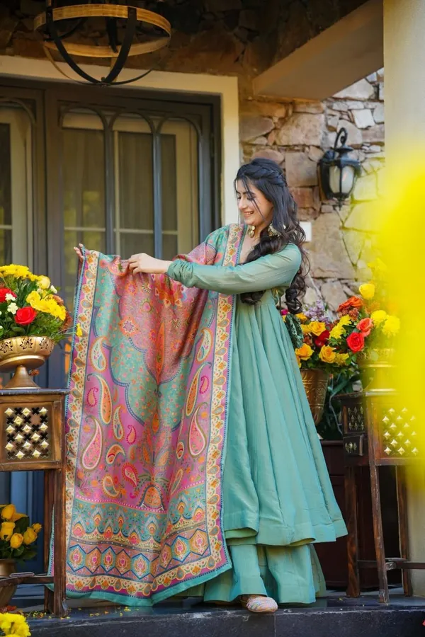Green_Modal_Silk_Flowy_Anarkali_Kurti_Set_For_Women