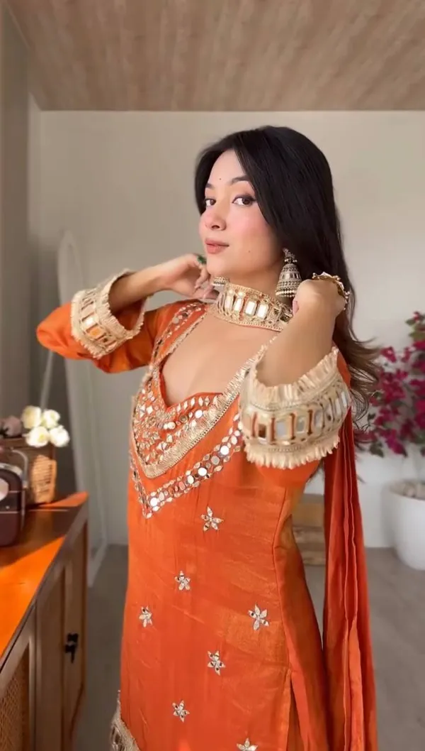 Rust_Orange_Premium_Fendi_Silk_Sharara_Set_For_Women