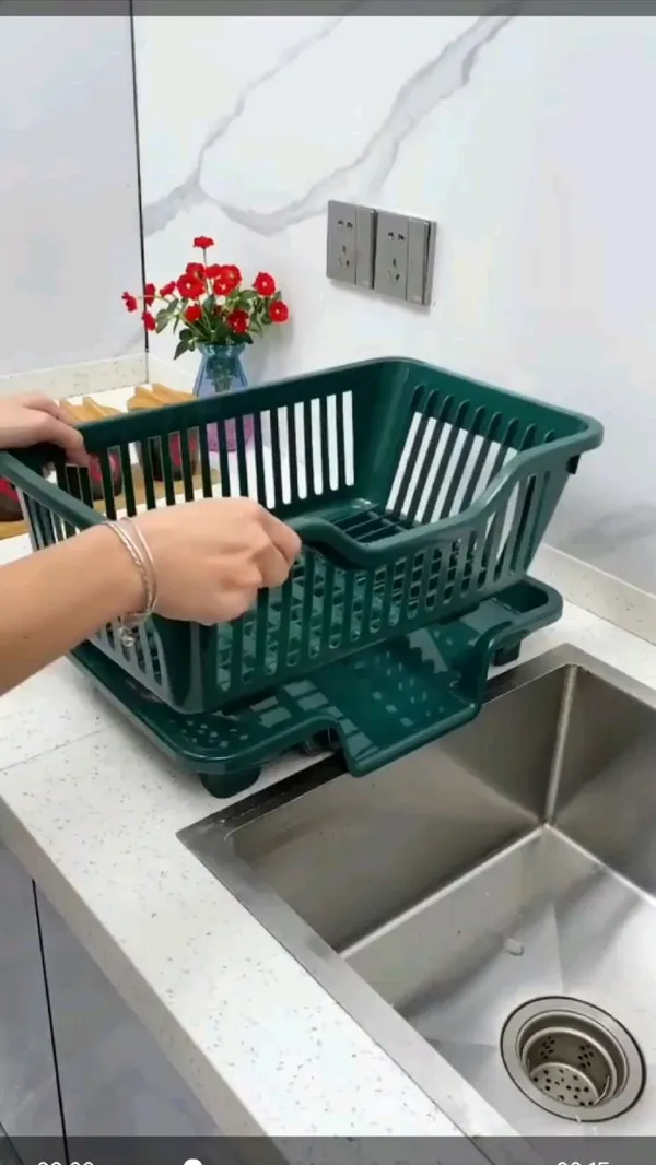 Green_Plastic_Kitchen_Dish_Drainer_Rack_With_Drying_Tray