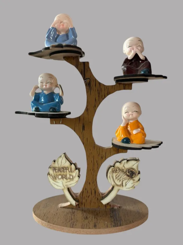 Multicolour_Decorative_Buddha_Monk_Figurines_With_Wooden_Stand_Peaceful_Home_And_Office_Decor_Set_Of_4