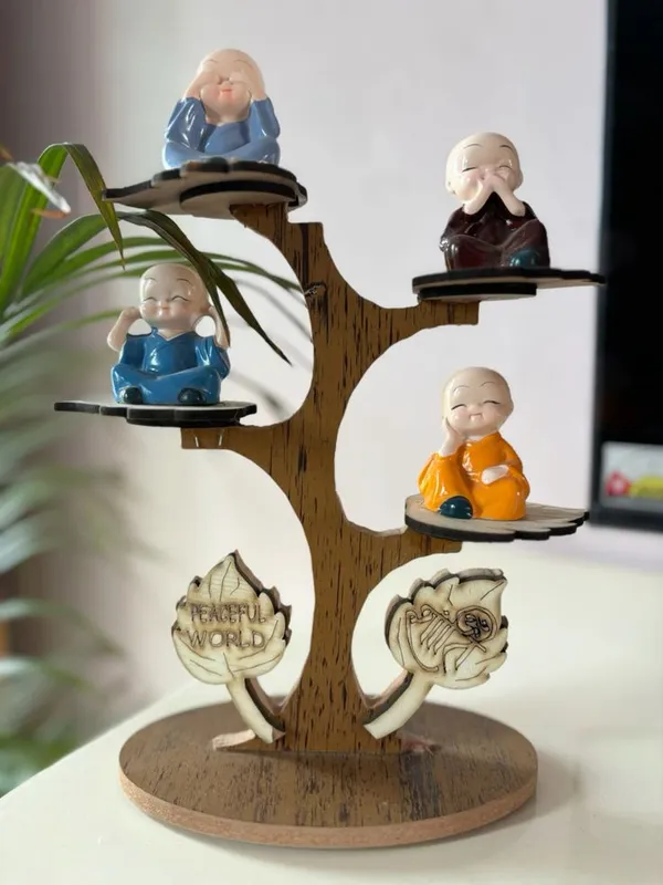 Multicolour_Decorative_Buddha_Monk_Figurines_With_Wooden_Stand_Peaceful_Home_And_Office_Decor_Set_Of_4