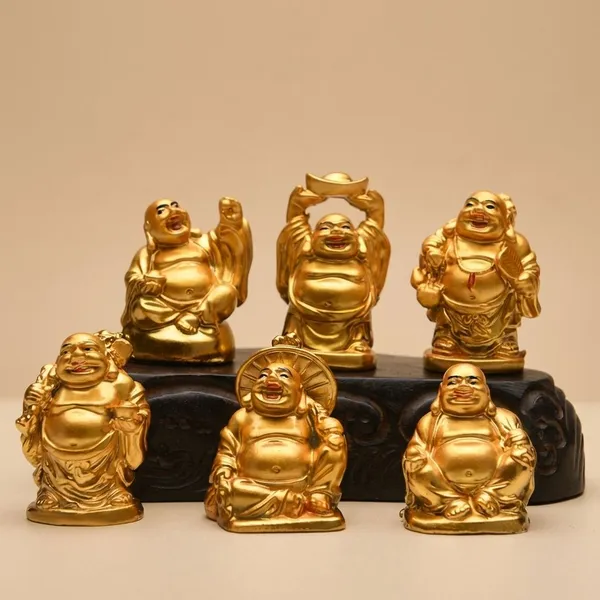 Golden_Laughing_Buddha_Statues_Marble_Good_Luck_And_Kuberan_Figurines_Set_Of_6