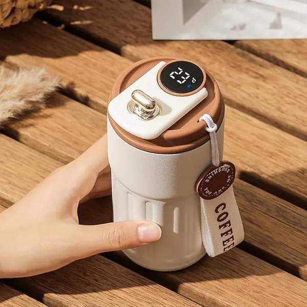 White_And_Brown_Stainless_Steel_Vacuum_Insulated_Coffee_Mug_Leak_Proof_Travel_Thermos_With_Digital_Display_And_Lid
