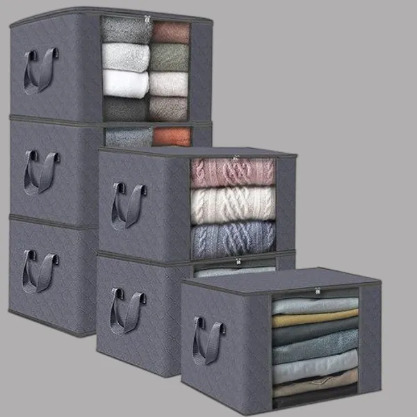 Black_Saree_And_Cloth_Storage_Bags_Non_Woven_Organizer_With_Transparent_Window_Set_Of_6