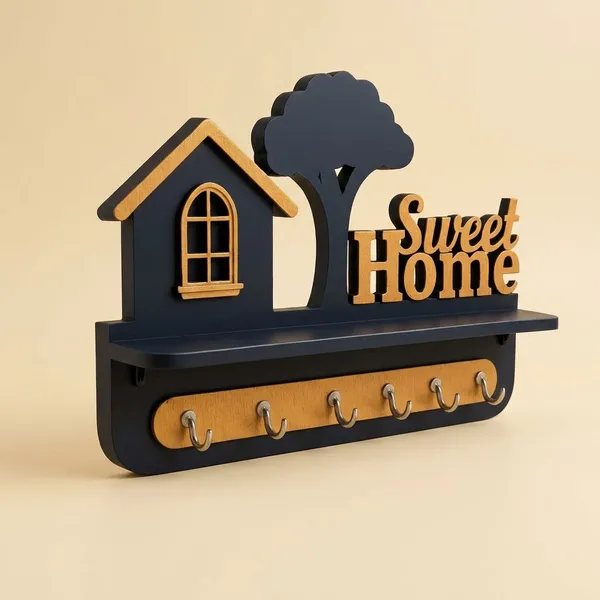 Black_Premium_3d_Wooden_Key_Holder_With_6_Stainless_Steel_Hooks_Wall_Decor_For_Living_Room_And_Entryway