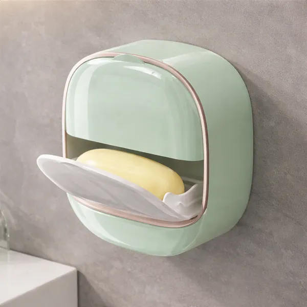 Mint_Green_Wall_Mounted_Adhesive_Soap_Holder_With_Drain_Tray
