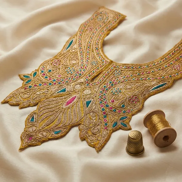 Mustard_and_Copper_Premium_Zari_Neck_Design_For_Women_and_Girls