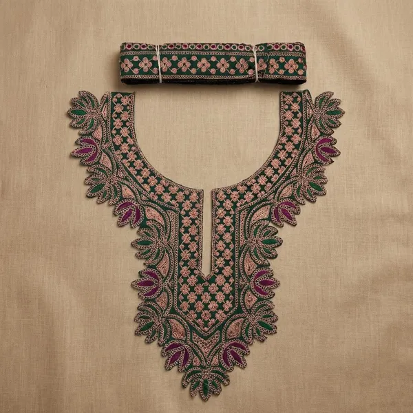 Green_and_Golden_Tilla_And_Zari_Premium_And_Elegant_Neck_Design_For_Women_And_Girls