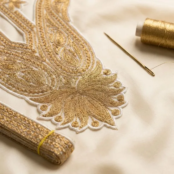 White_And_Golden_Tilla_Work_Premium_And_Elegant_Zari_Neck_Design_For_Women_And_Girls