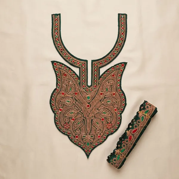 Green_And_Golden_Tilla_And_Zari_Premium_And_Elegant_Neck_Design_For_Women_And_Girls