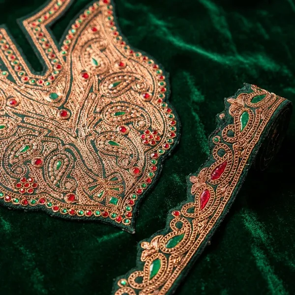 Green_And_Golden_Tilla_And_Zari_Premium_And_Elegant_Neck_Design_For_Women_And_Girls
