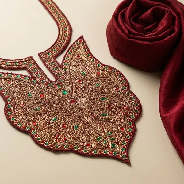 Maroon__And_Copper_Tilla_And_Zari_Premium_And_Elegant_Neck_Design_For_Women_And_Girls