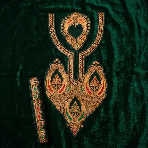 Green_And_Golden_Tilla_And_Zari_Premium_And_Elegant_Neck_Design_For_Women_And_Girls