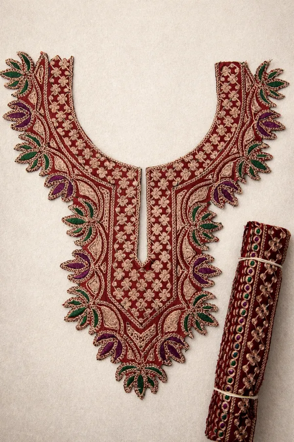 Red_and_Copper_Tilla_And_Zari_Premium_And_Elegant_Neck_Design_For_Women_And_Girls