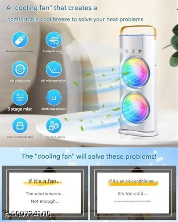White_3-In-1_Usb-C_Rechargeable_Portable_Air_Cooler_fan_10W_Mist_Led_And_Quiet.